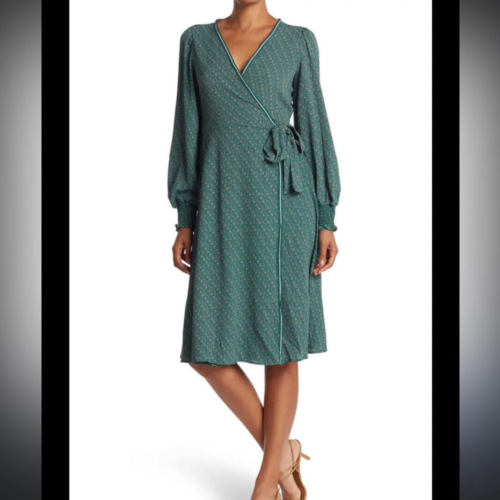 Green Long Sleeve Wrap Dress—Max Studio